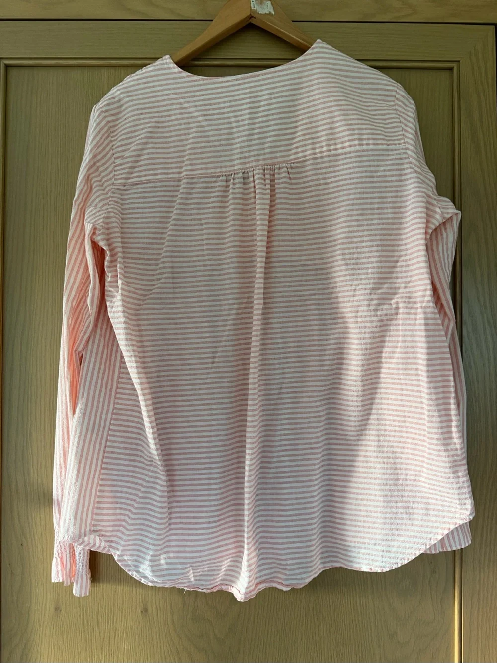 Sundance Julia Pink/Peach White Smocked V-Neck Babydoll Popover Top / LG